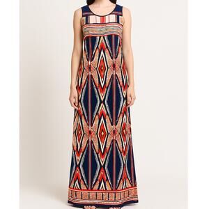 Retro Roaman’s Aztec Print Maxi Dress 22/24 Navy Red Striped Boho Chic Festival
